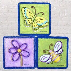 Kathleen Denis Wall‎ Plaques Hanging Art Butterfly Bee Flower 5 1/2" Set of 3